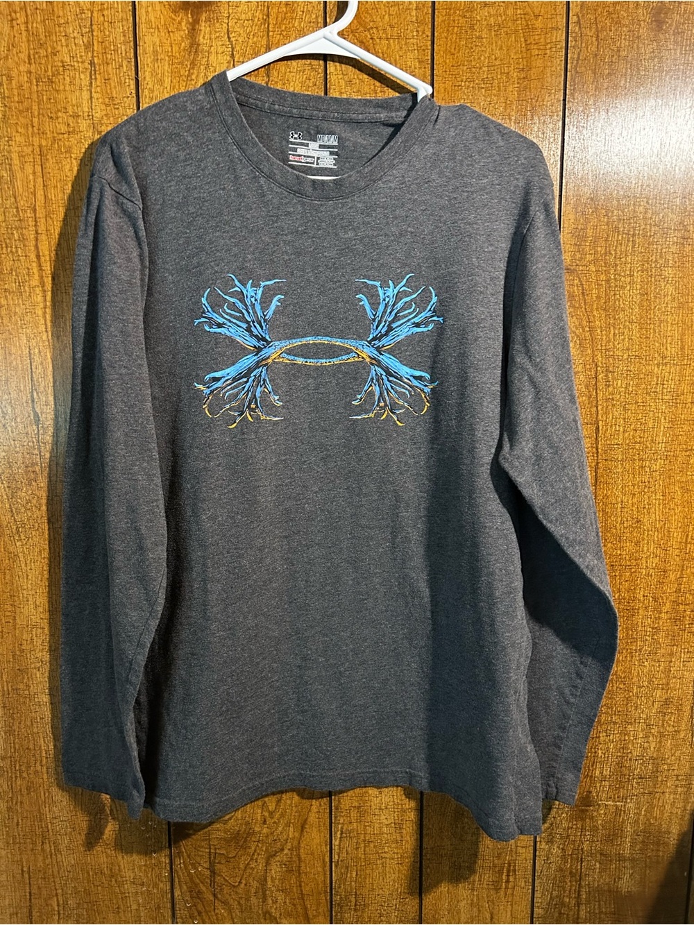 Under Armour Men's Charcoal Long-Sleeve Shirt with Blue & Gold Logo